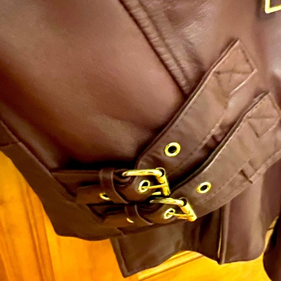 Bebe Burgundy Leather Jacket with Gold Hardware - Picture 9 of 10